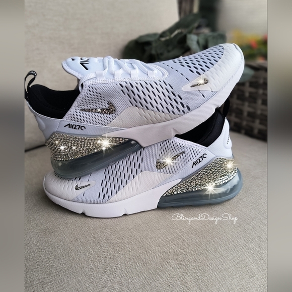 Women's Nike Air Max 270 White Sneakers made with Swarovski Crystals Custom - Picture 4 of 7